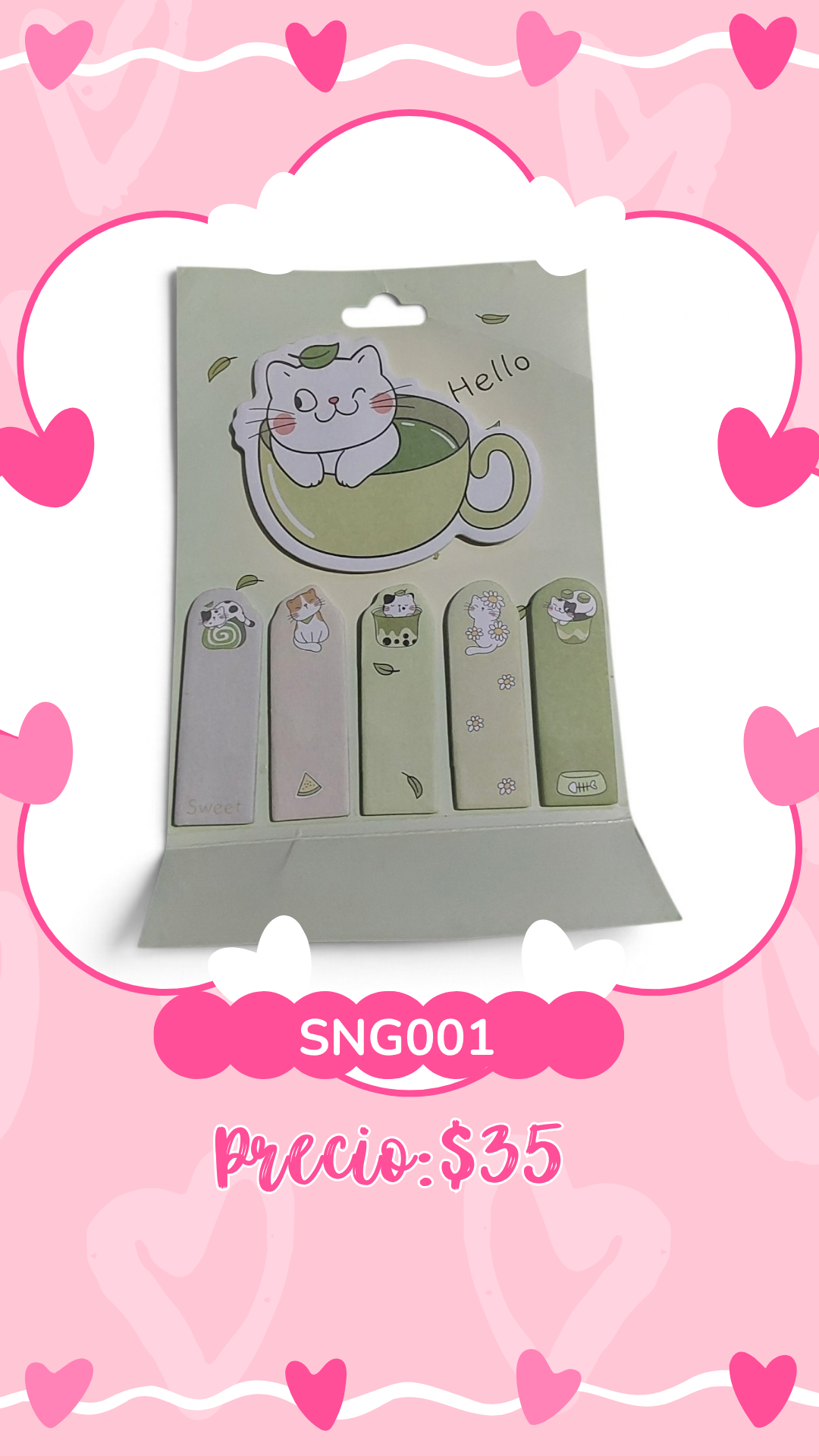 STICKY NOTE GATITO VERDE 🍒🌺